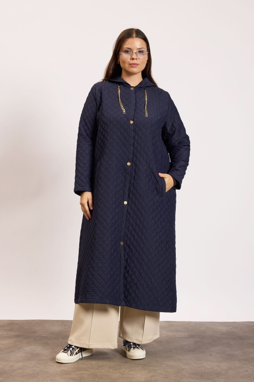 Kapüşonlu Capitone Mont Lacivert