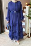 Katlı Şifon Elbise Lacivert