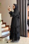Katlı Şifon Elbise Siyah
