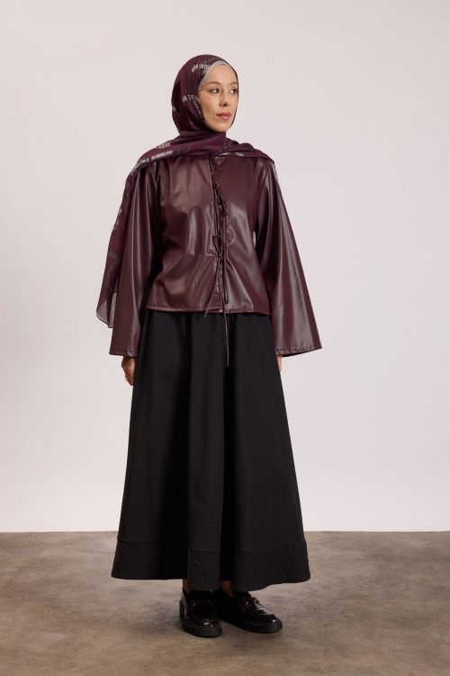 Kısa Deri Ceket Mürdüm