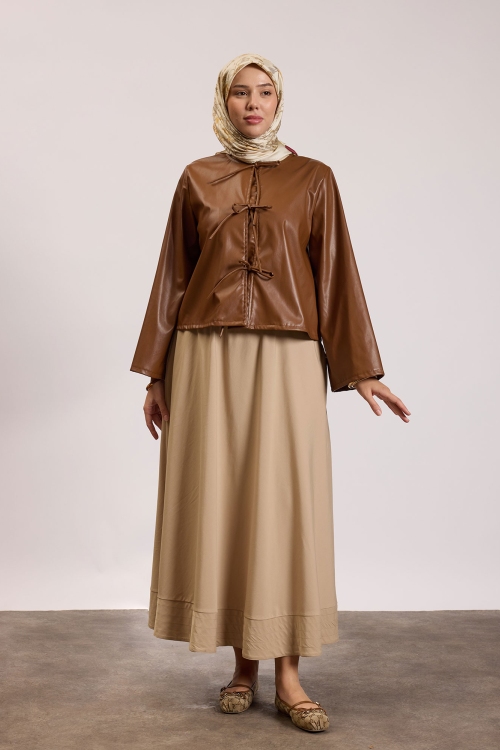 Kısa Deri Ceket Taba