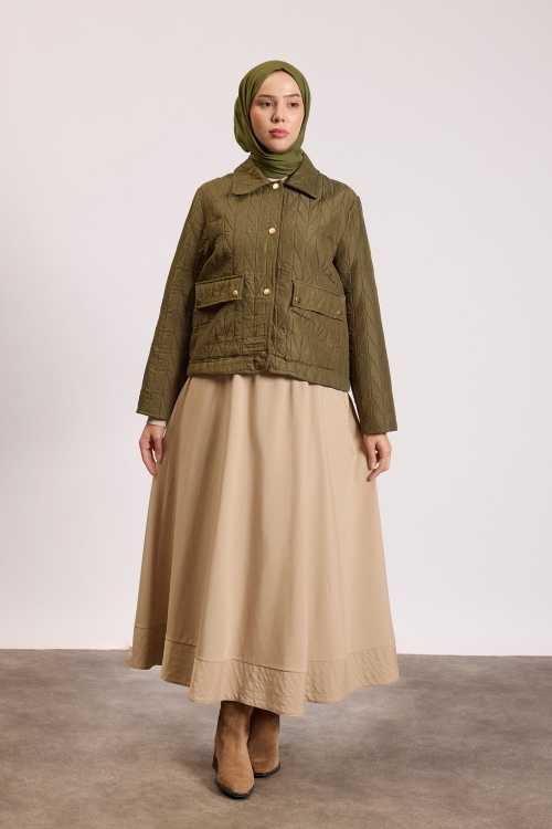 Kısa Kapitone Ceket Haki