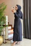 Kontrast Dikişli Kot Elbise Lacivert