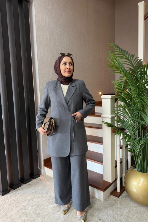 Kruvaze Ceket Takım Antrasit