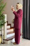 Kruvaze Ceket Takım Bordo