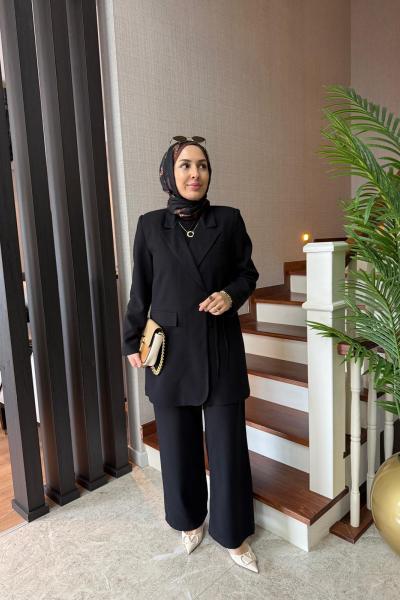 Kruvaze Ceket Takım Siyah