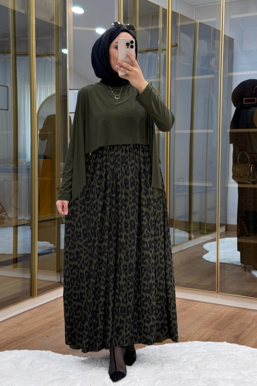 Leopar Desen  Tilda Elbise Haki