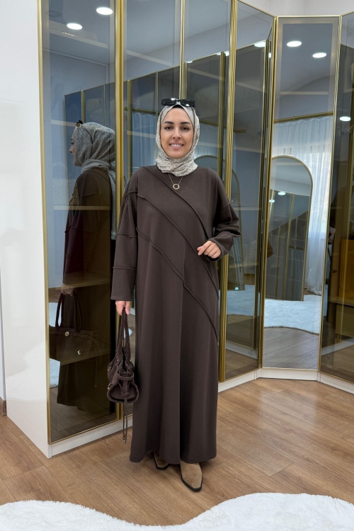 Nervür Detaylı Oysho Elbise Kahverengi