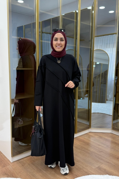 Nervür Detaylı Oysho Elbise Siyah