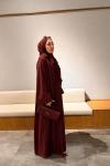 Nervürlü Elbise Abaya Bordo