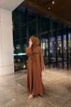 Nervürlü Elbise Abaya Kahverengi
