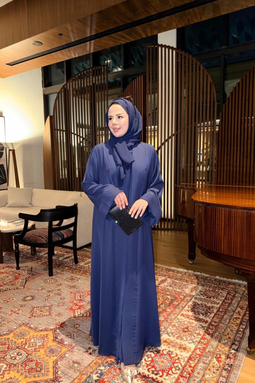 Nervürlü Elbise Abaya Lacivert