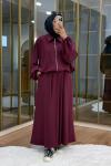 Omuzu Büzgülü Ceket Etek Takım Mürdüm