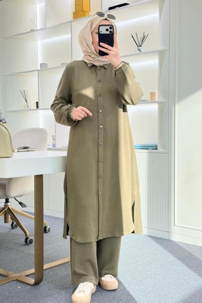 Örme kumaş maksi boy takım Haki