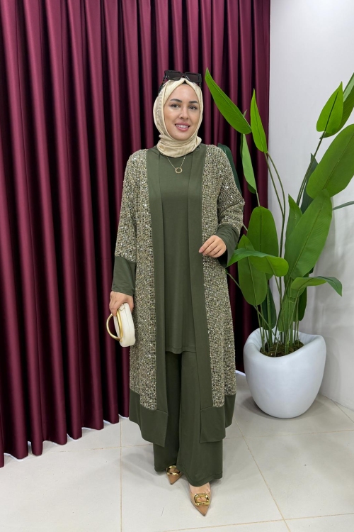 Payetli Hırkalı Takım Haki