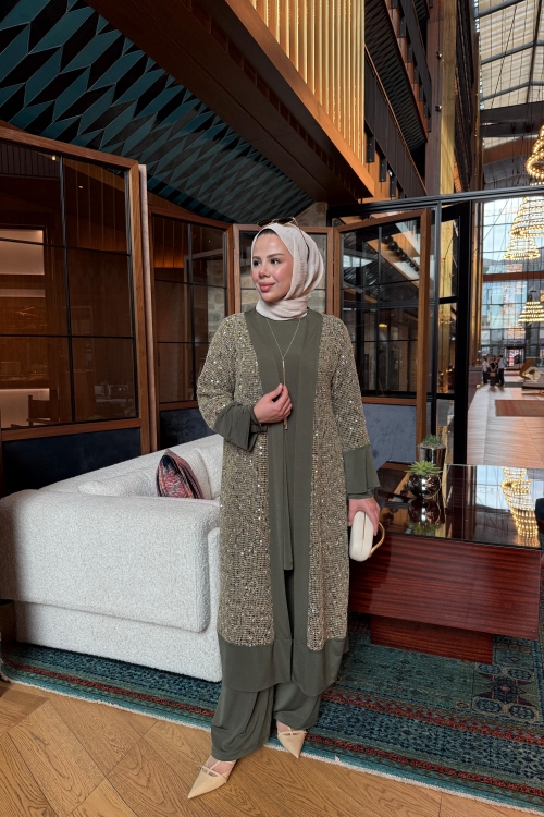 Payetli Hırkalı Takım Haki