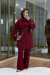 Pelerinli Gabardin Takım Bordo