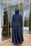 Pile Detaylı Ceket Etekli Takım Lacivert
