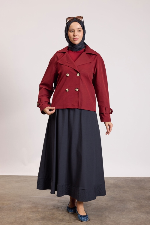 Reglan kol Kısa Trençkot Bordo