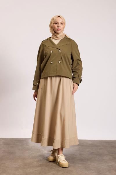 Reglan kol Kısa Trençkot Haki