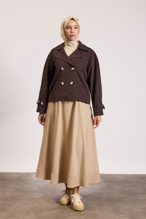 Reglan kol Kısa Trençkot Kahverengi