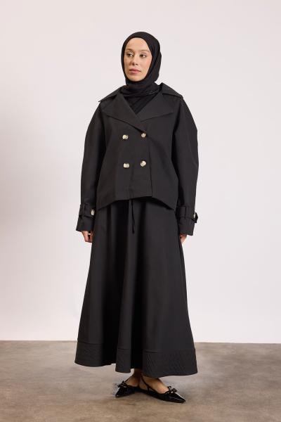 Reglan kol Kısa Trençkot Siyah