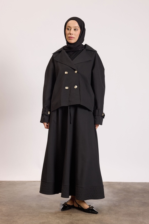 Reglan kol Kısa Trençkot Siyah