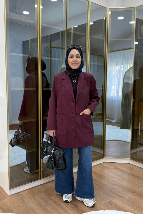 SÜET BLAZER CEKET Mürdüm