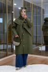 Şal Detaylı Kapitone Mont Haki
