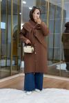 Şal Detaylı Kapitone Mont Kahverengi