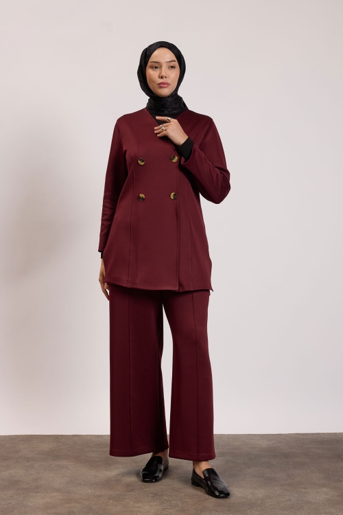 Scuba Ceketli Takım Bordo