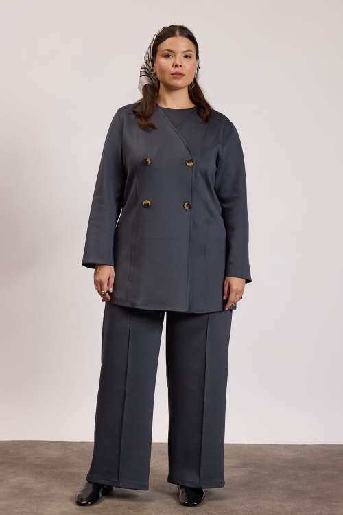 Scuba Ceketli Takım Füme