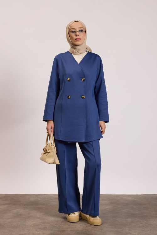 Scuba Ceketli Takım İndigo