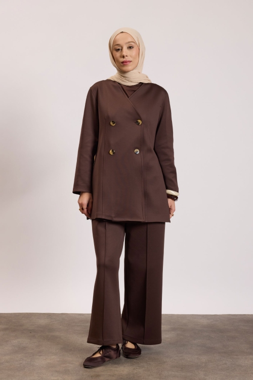 Scuba Ceketli Takım Kahverengi