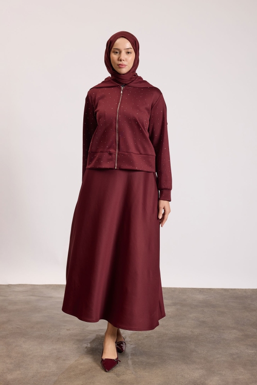 Scuba Taşlı Takım  Bordo