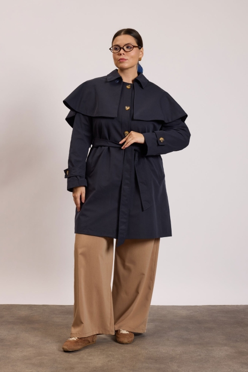 Seyyar Pelerinli Trençkot Lacivert