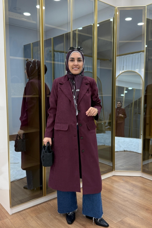 UZUN SÜET CEKET Mürdüm