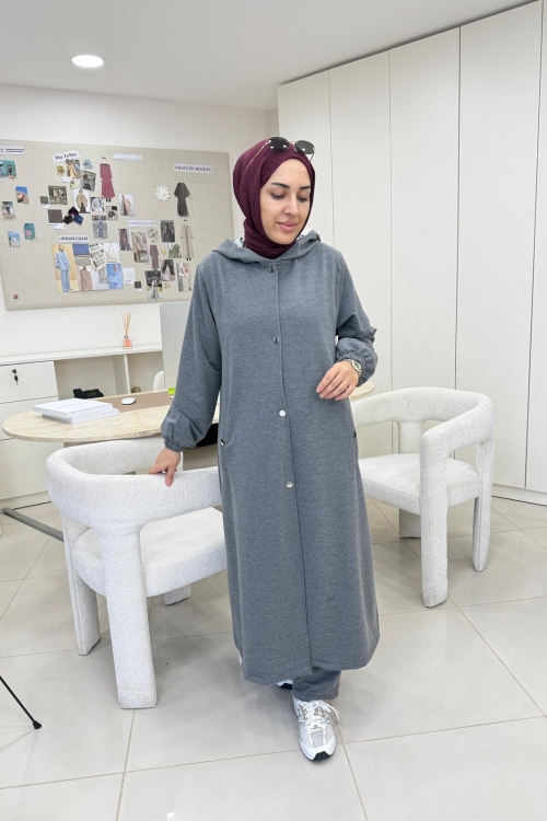 Uzun Kapüşonlu İkiiplik Takım Antrasit