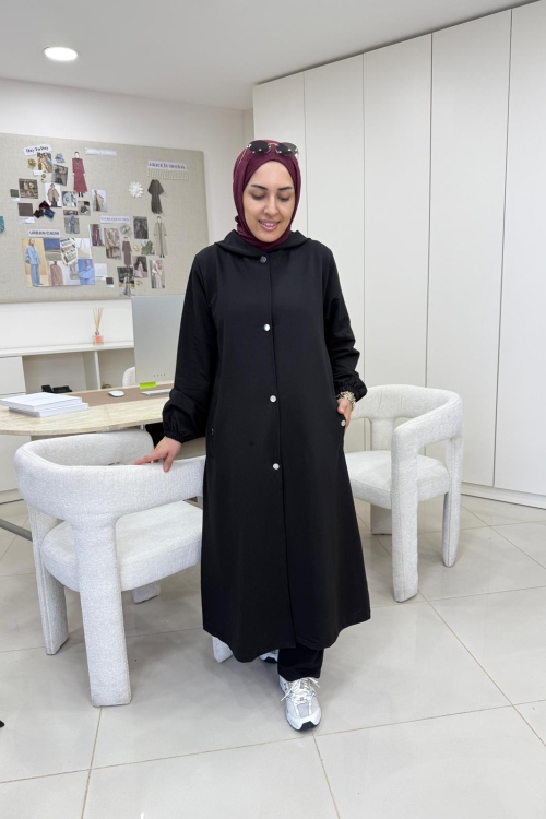 Uzun Kapüşonlu İkiiplik Takım Siyah