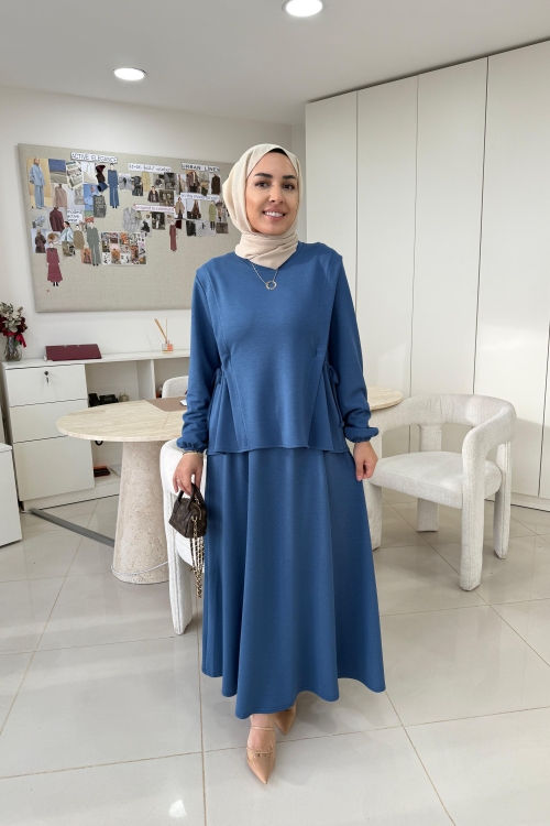 Yandan Büzgülü Oysho Etekli Takım İndigo