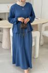 Yandan Büzgülü Oysho Etekli Takım İndigo