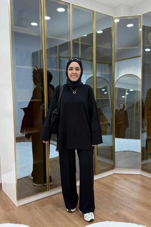 Yırtmaç Detaylı Oysho İkiiplik Takım Siyah