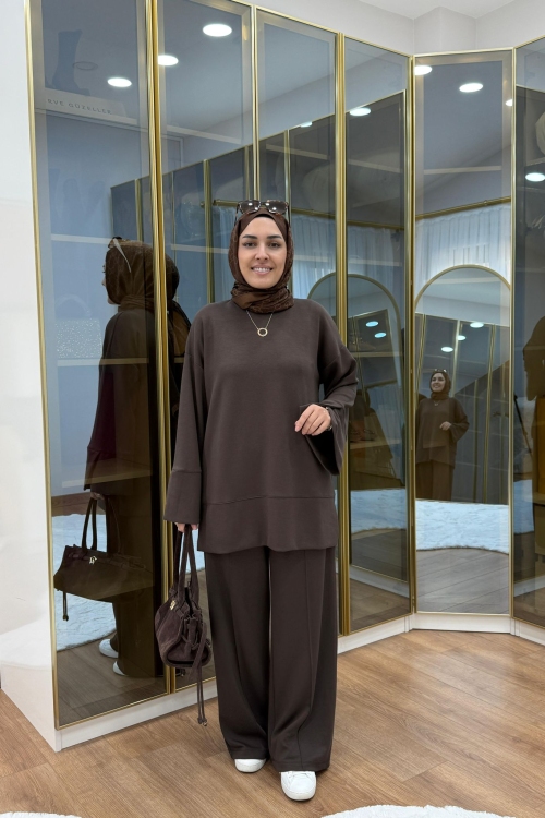 Yırtmaç Detaylı Oysho İkiiplik Takım Kahverengi