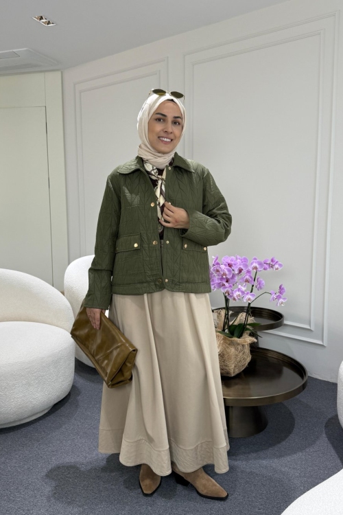 Kısa Kapitone Ceket Haki