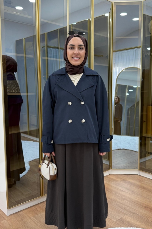 Reglan kol Kısa Trençkot Lacivert