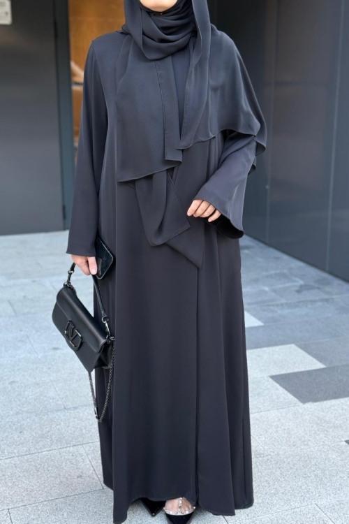 Fular Bağlamalı Abaya  Siyah