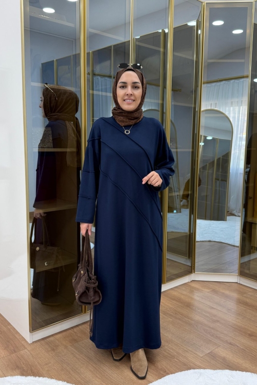 Nervür Detaylı Oysho Elbise Lacivert