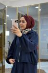 Omuzu Büzgülü Ceket Etek Takım Lacivert