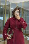 Pelerinli Gabardin Takım Bordo