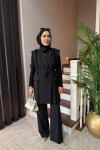 Püskül Detay Yelek Takım SİYAH